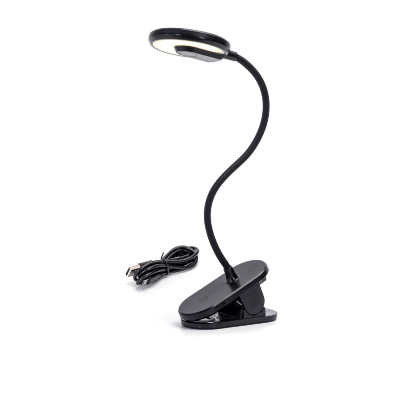 Ładowalna lampka LED z klipsem Czarna 2,5W 4000K