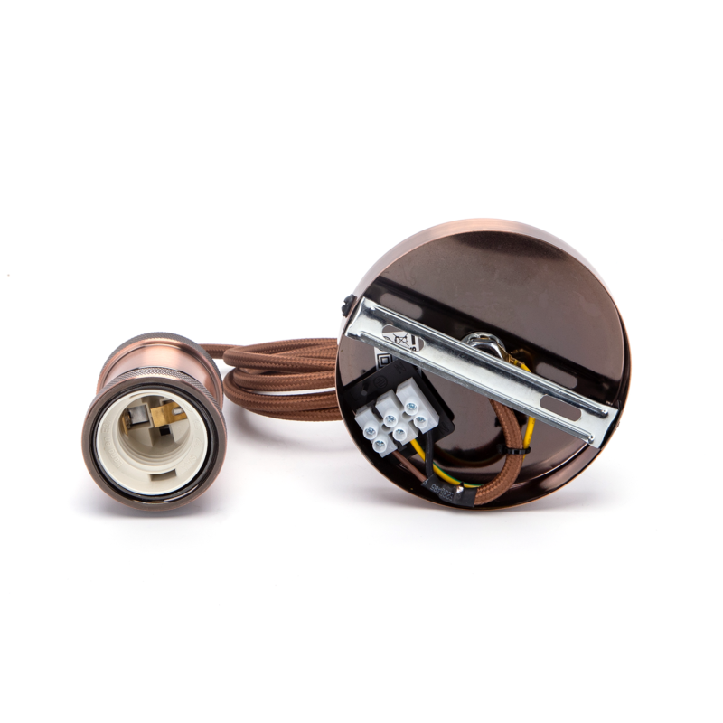 Oprawka żarówki E27 z metalu z przewodem 2x0.75mm² 1 m czerwony brąz - obrazek 2